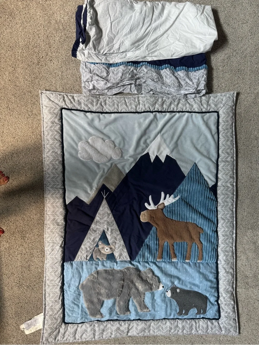 Nursery Mountain Animals Quilt - Blue and Gray